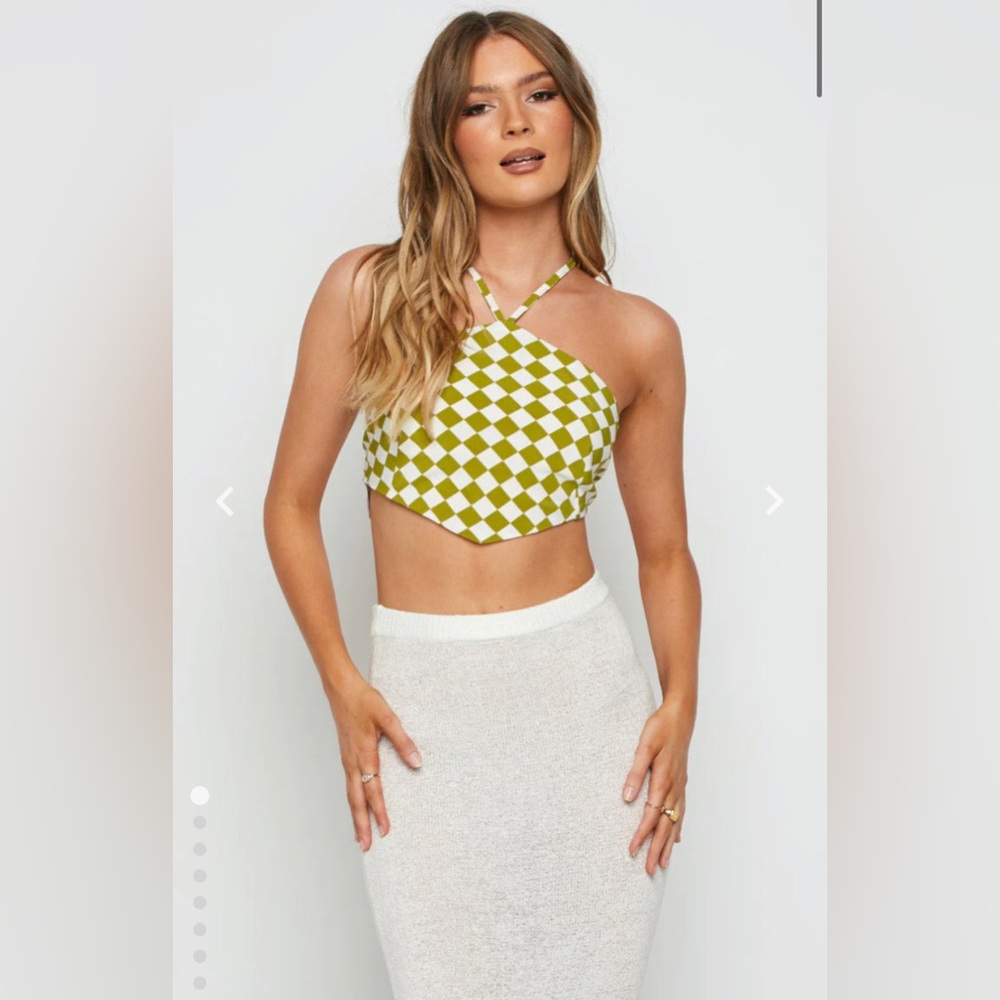 Beginning Boutique - Gina Green Check Halter Top - NEW WITH TAGS - Size 8